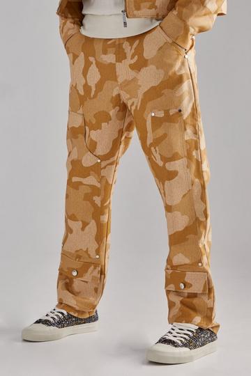 Tan Brown Fixed Waist Straight Fit Camo Carpenter Pants