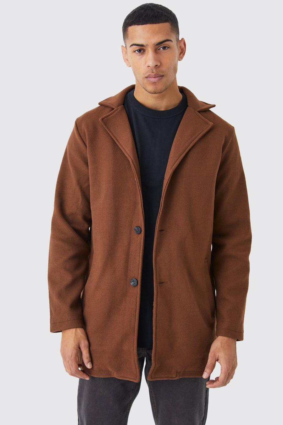 Tan brun Single Breasted Wool Mix Overcoat