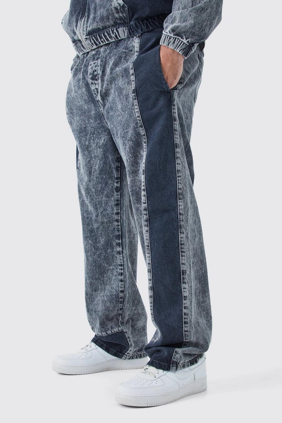 Pantaloni tuta Plus Size rilassati in denim in lavaggio acido, Washed black image number 1