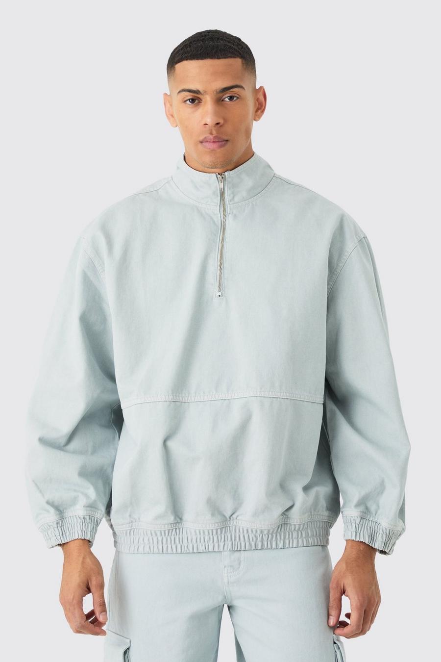 Ice blue Overdyed Oversized Funnel Neck 1/4 Zip Cuff