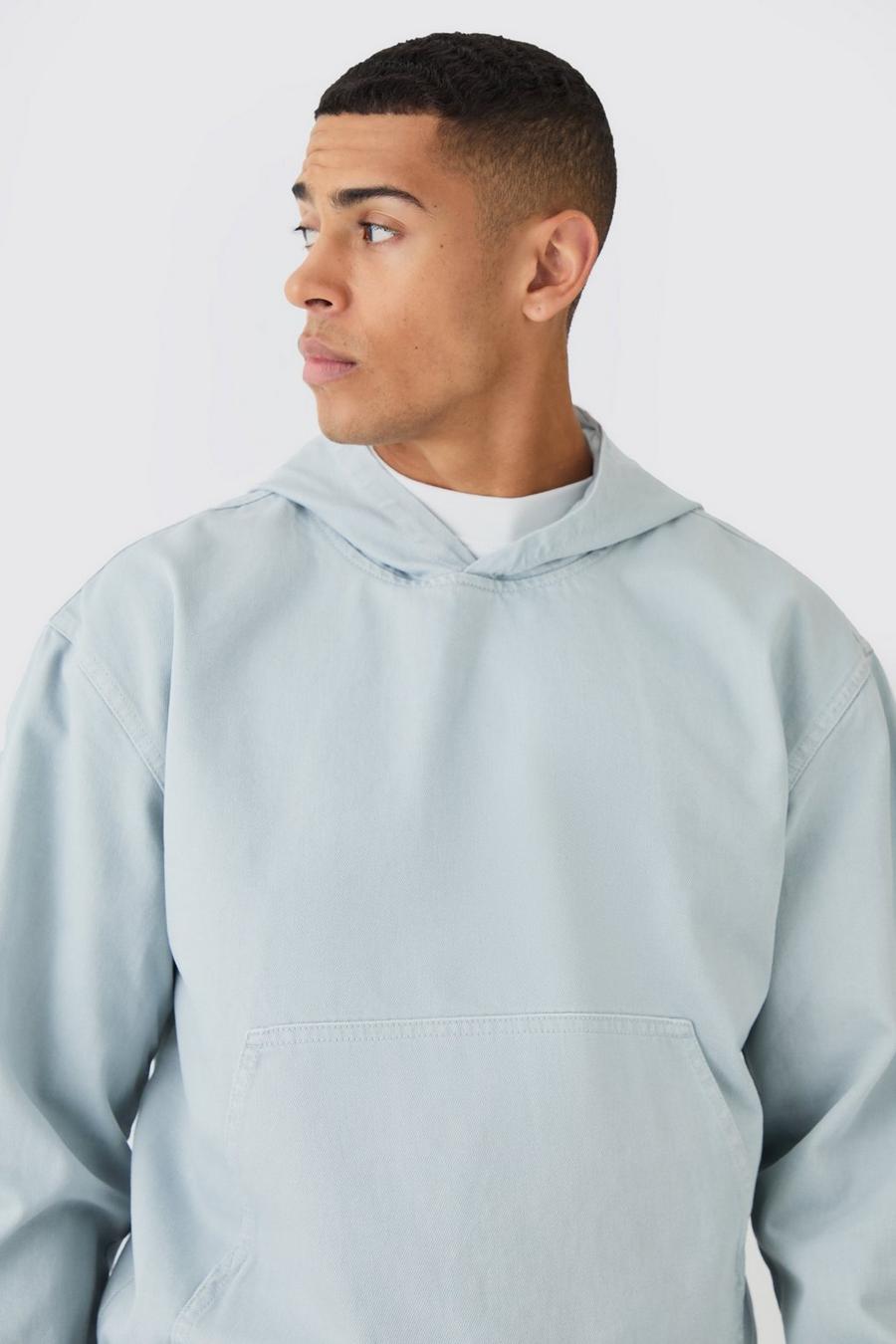 Ice blue Overdyed Denim Boxy Fit Hoodie image number 1