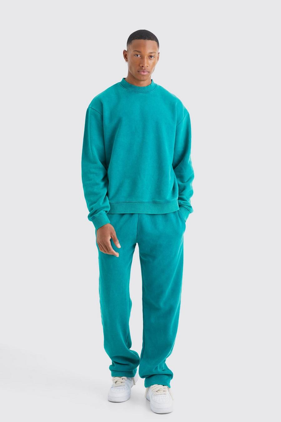 Kastiger Oversize Sweatshirt-Trainingsanzug, Teal image number 1