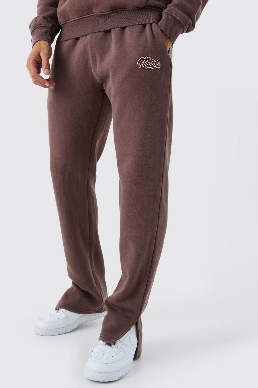 Pantaloni tuta Man Fit slavati con spacco sul fondo, Chocolate image number 1