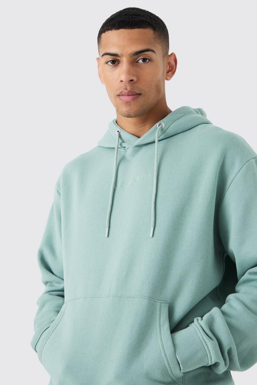 Sudadera oversize Official con capucha y lavado a la piedra, Sage