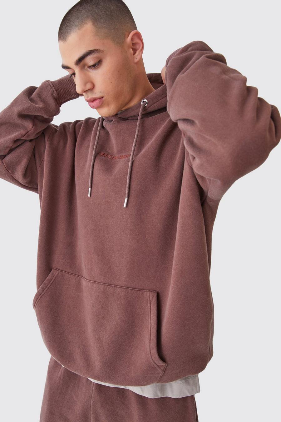 Chocolate Official Oversize hoodie med tvättad effekt image number 1
