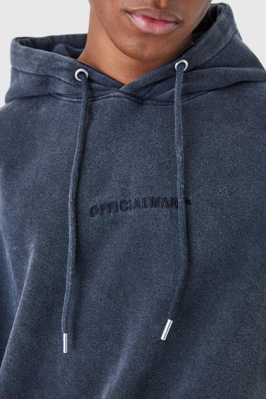 Sudadera oversize Official con capucha y lavado de ácido, Charcoal