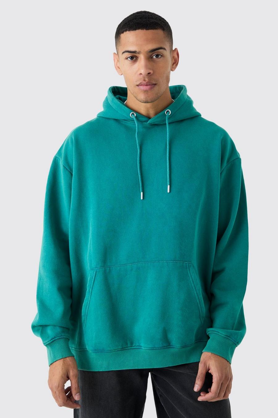 Teal Oversize hoodie med stentvättad effekt image number 1