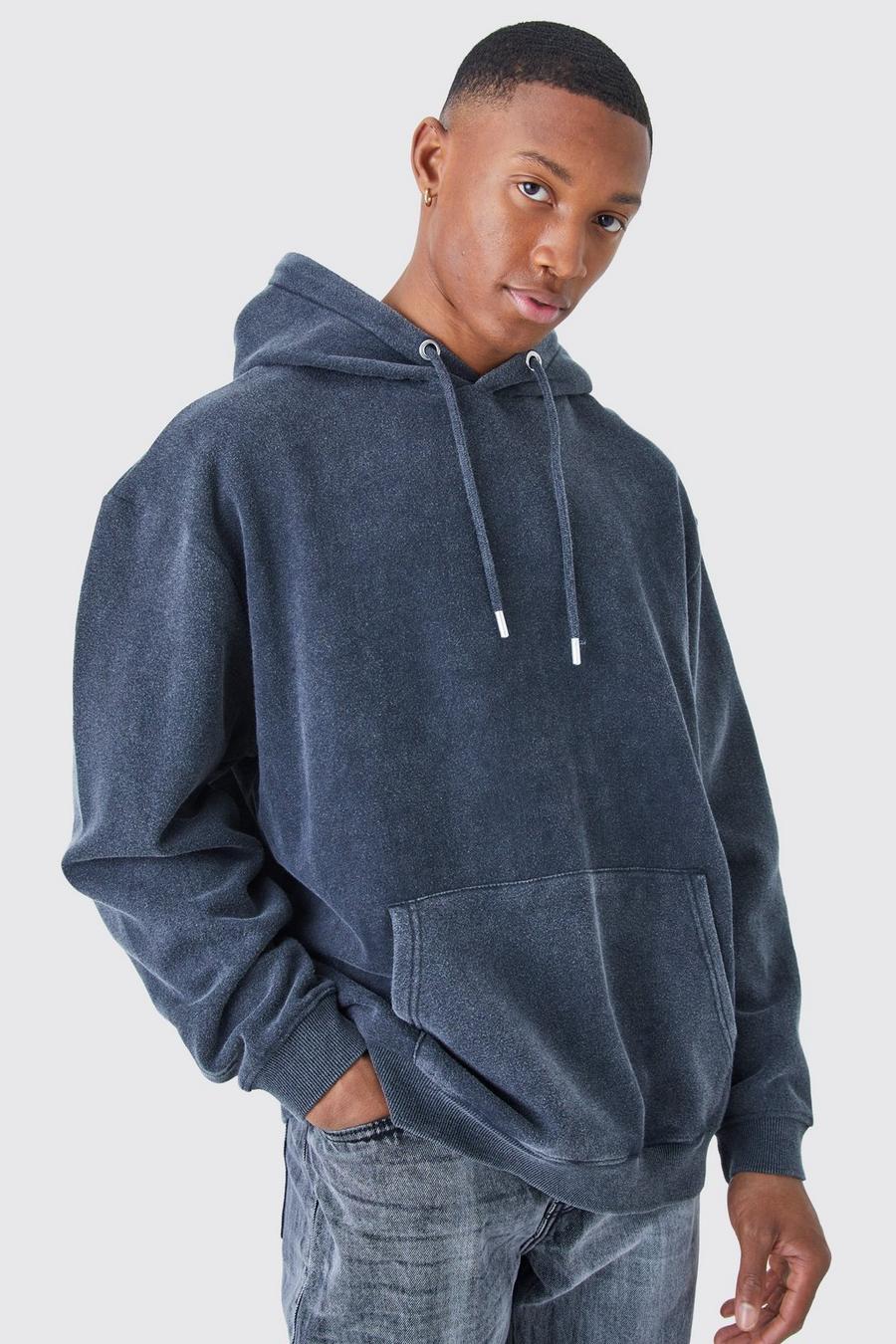 Charcoal Oversize hoodie med stentvättad effekt image number 1