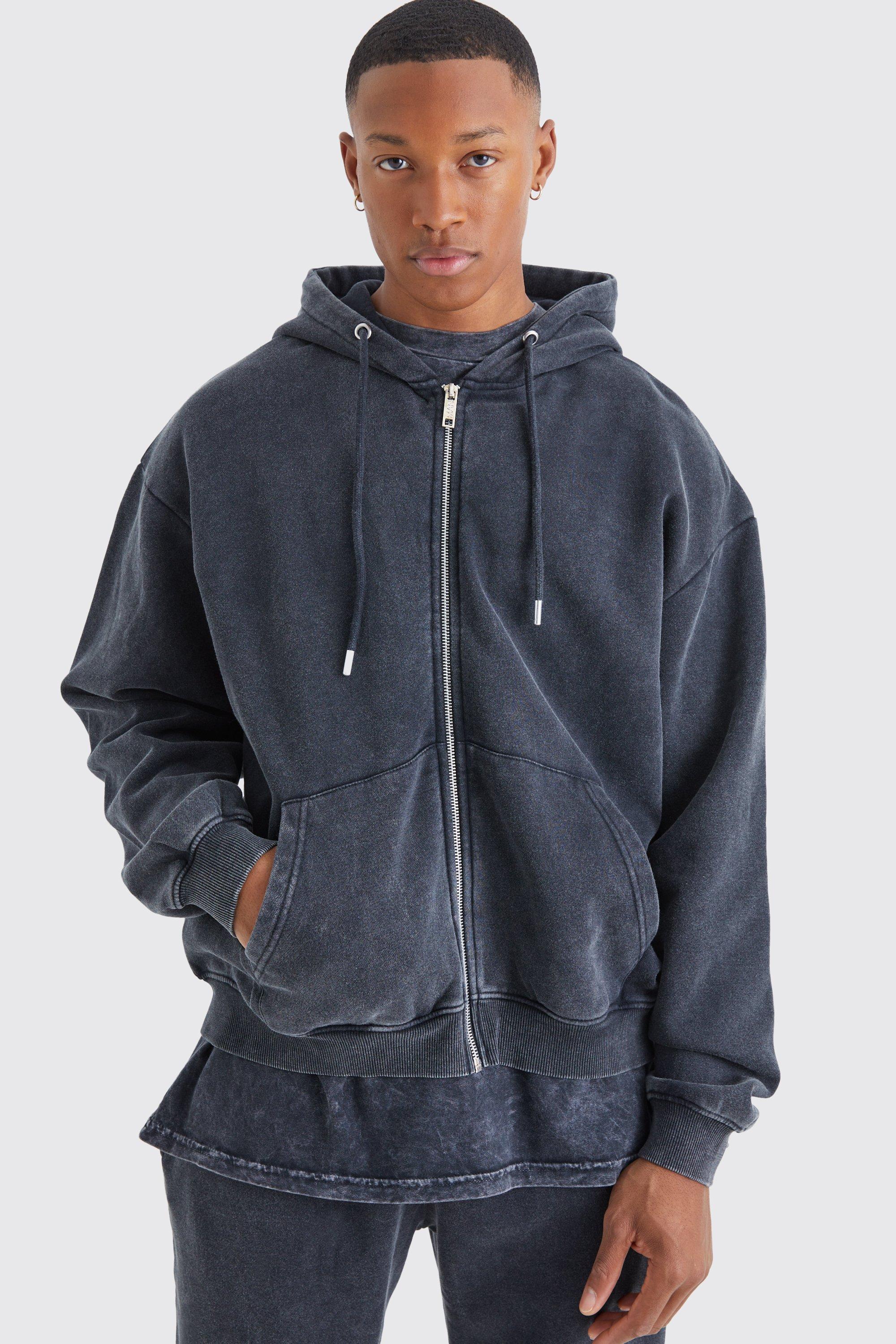 Charcoal Oversized Washed Zip Up Hoodie