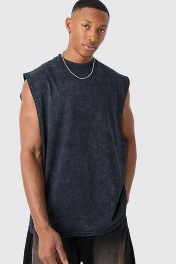 Oversized Drop Armhole Acid Wash Tank charcoal