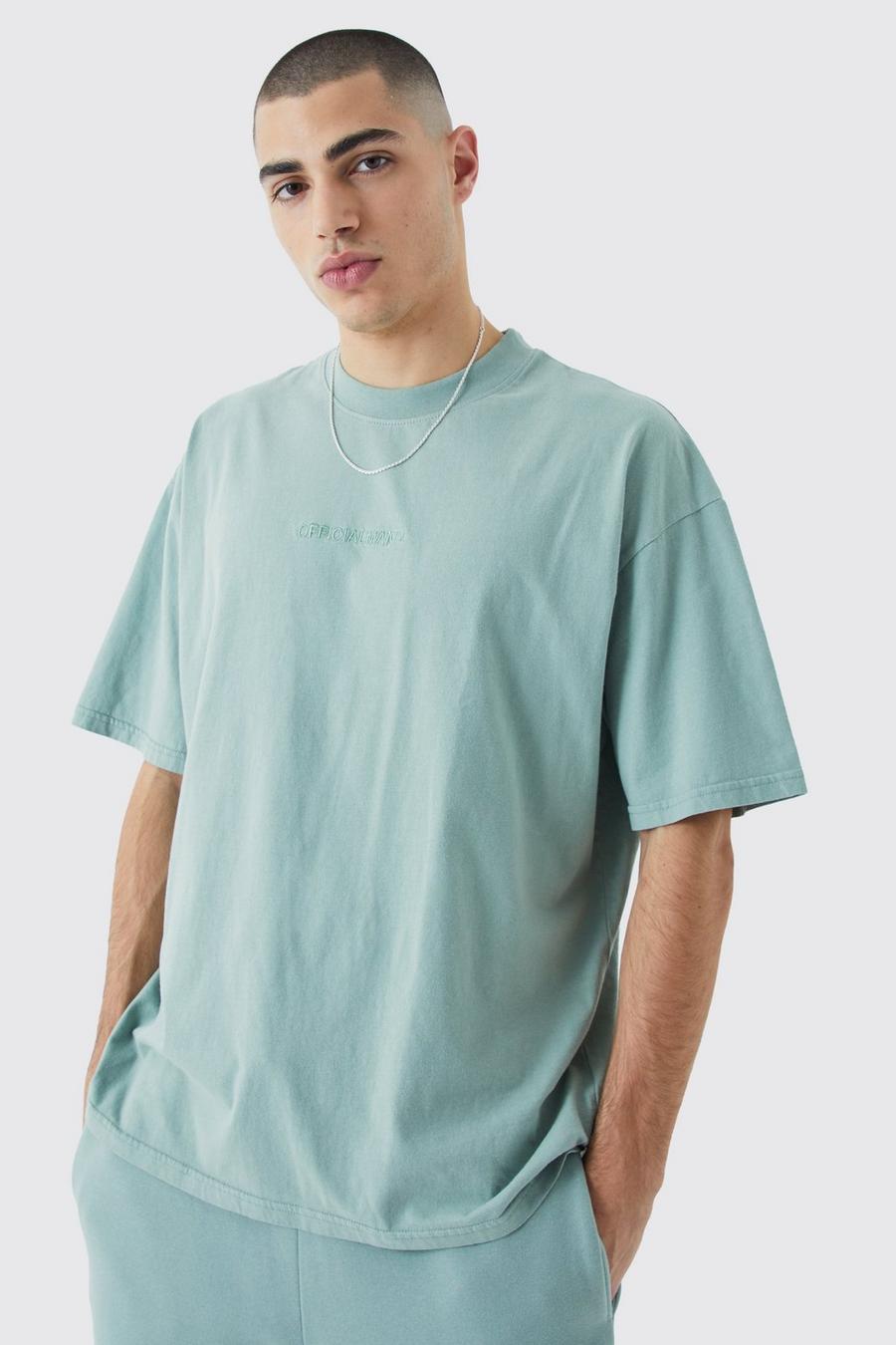 T-shirt oversize Man Official in lavaggio acido, Sage