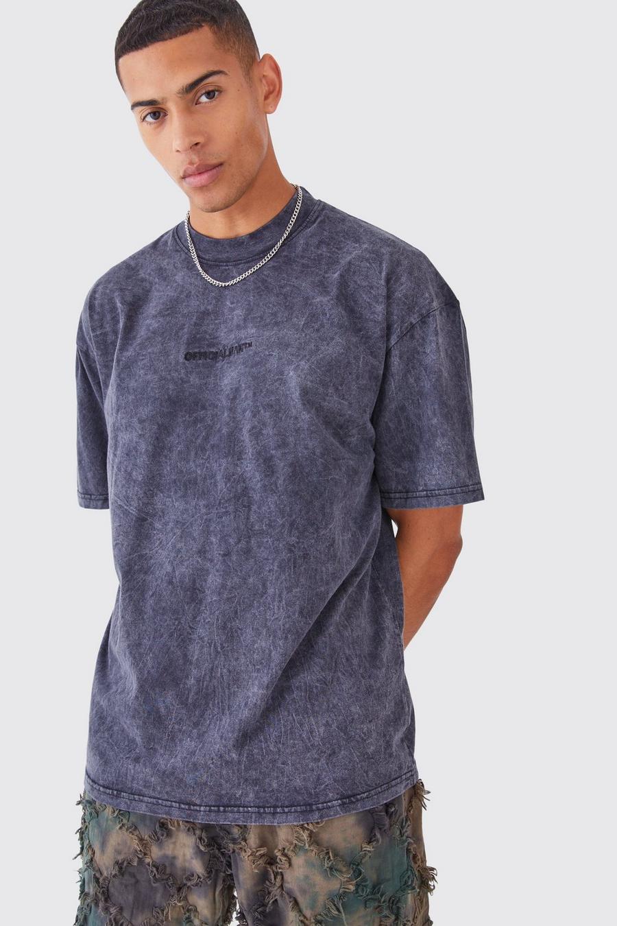 Charcoal MAN Official Oversize t-shirt med stentvättad effekt image number 1