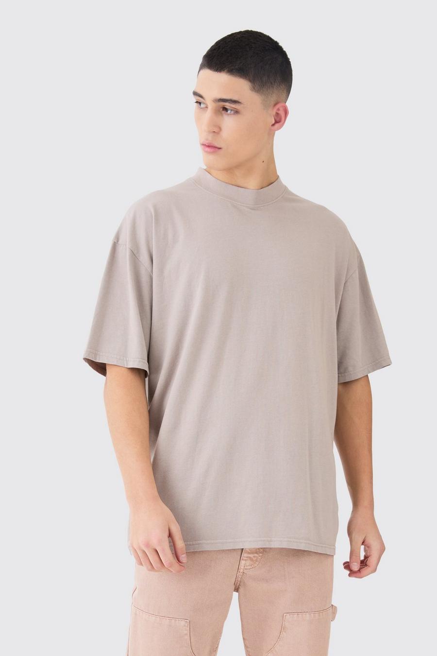 Taupe Oversize t-shirt med tvättad effekt image number 1