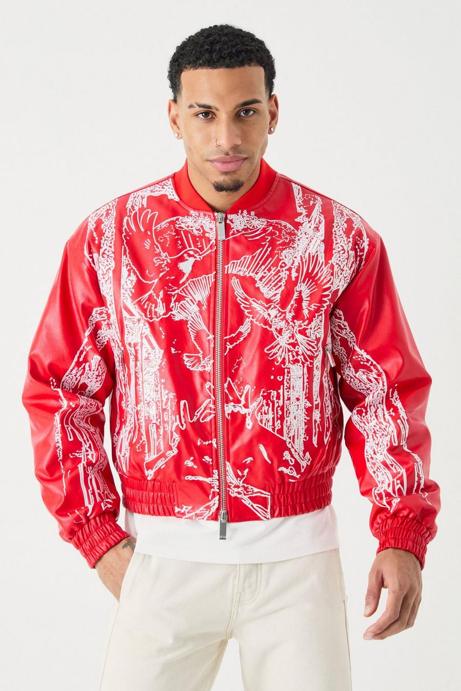 Bomber squadrato con ricami, Red