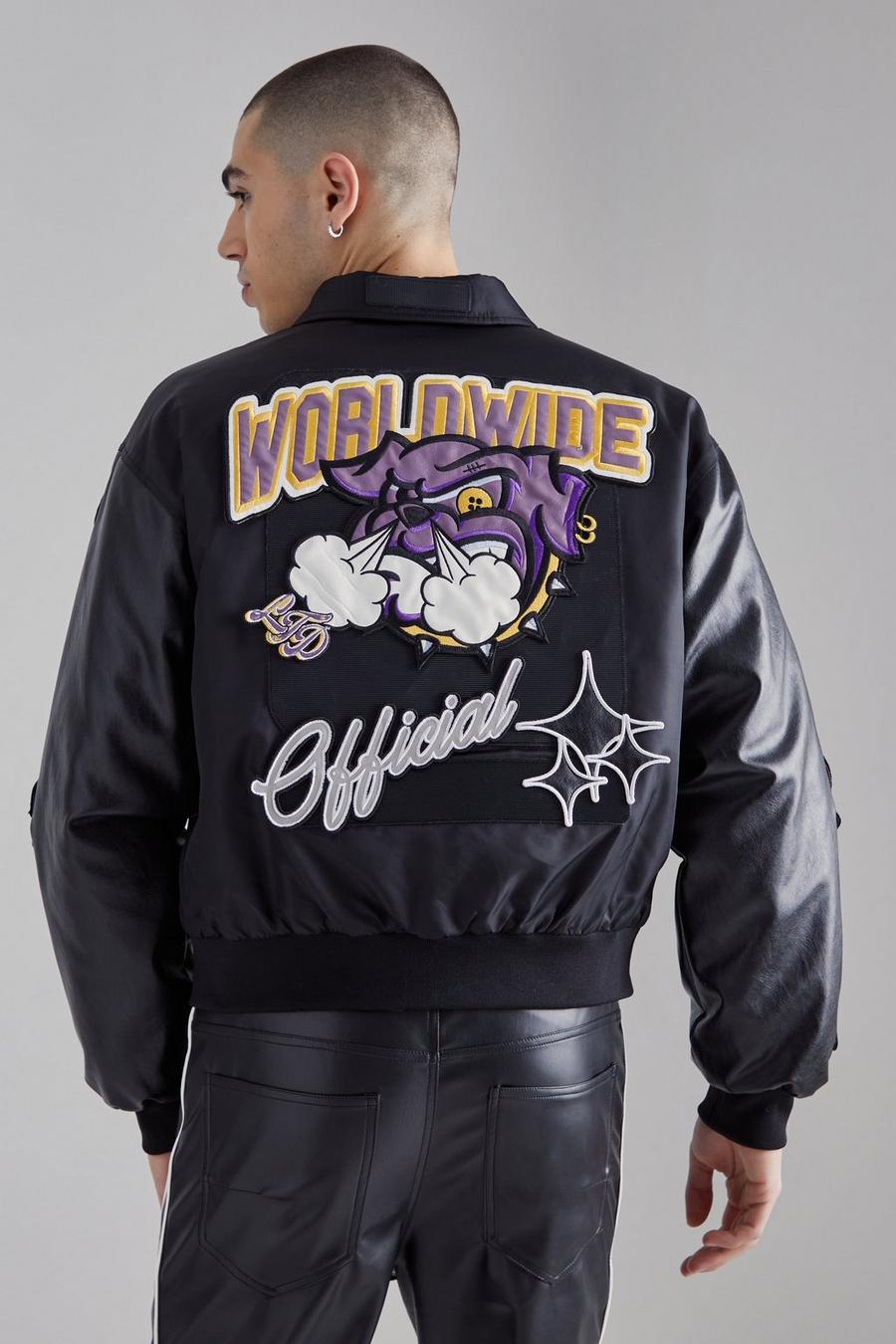 Black Boxy Changeable Badge Detail Bomber image number 1