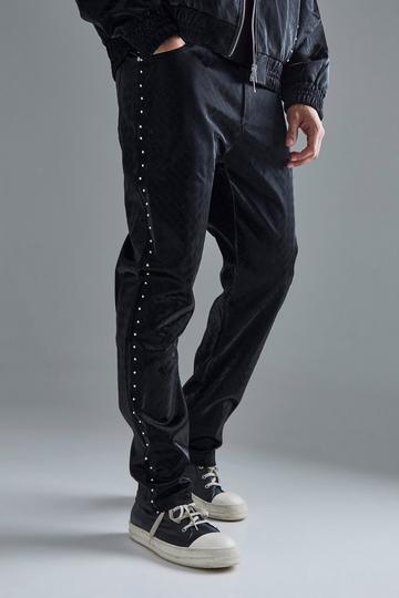 Fixed Waist Straight Weave Pu Pants black