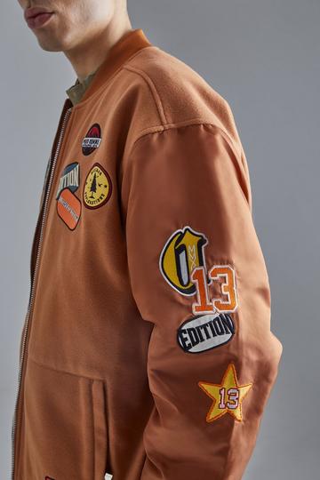 Oversized Badge Nylon Sleeve Bomber brown