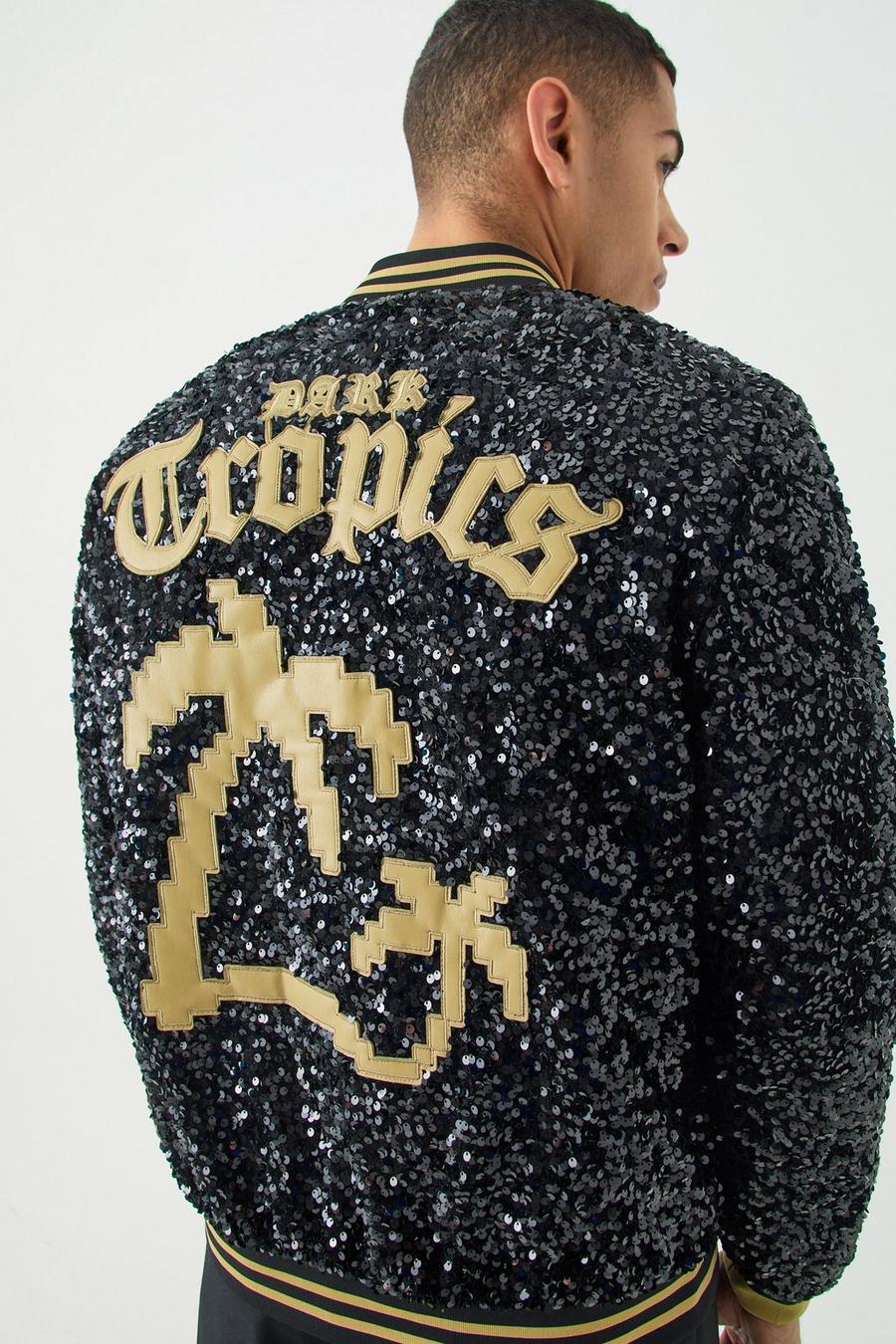 Bomber zippé à paillettes, Black