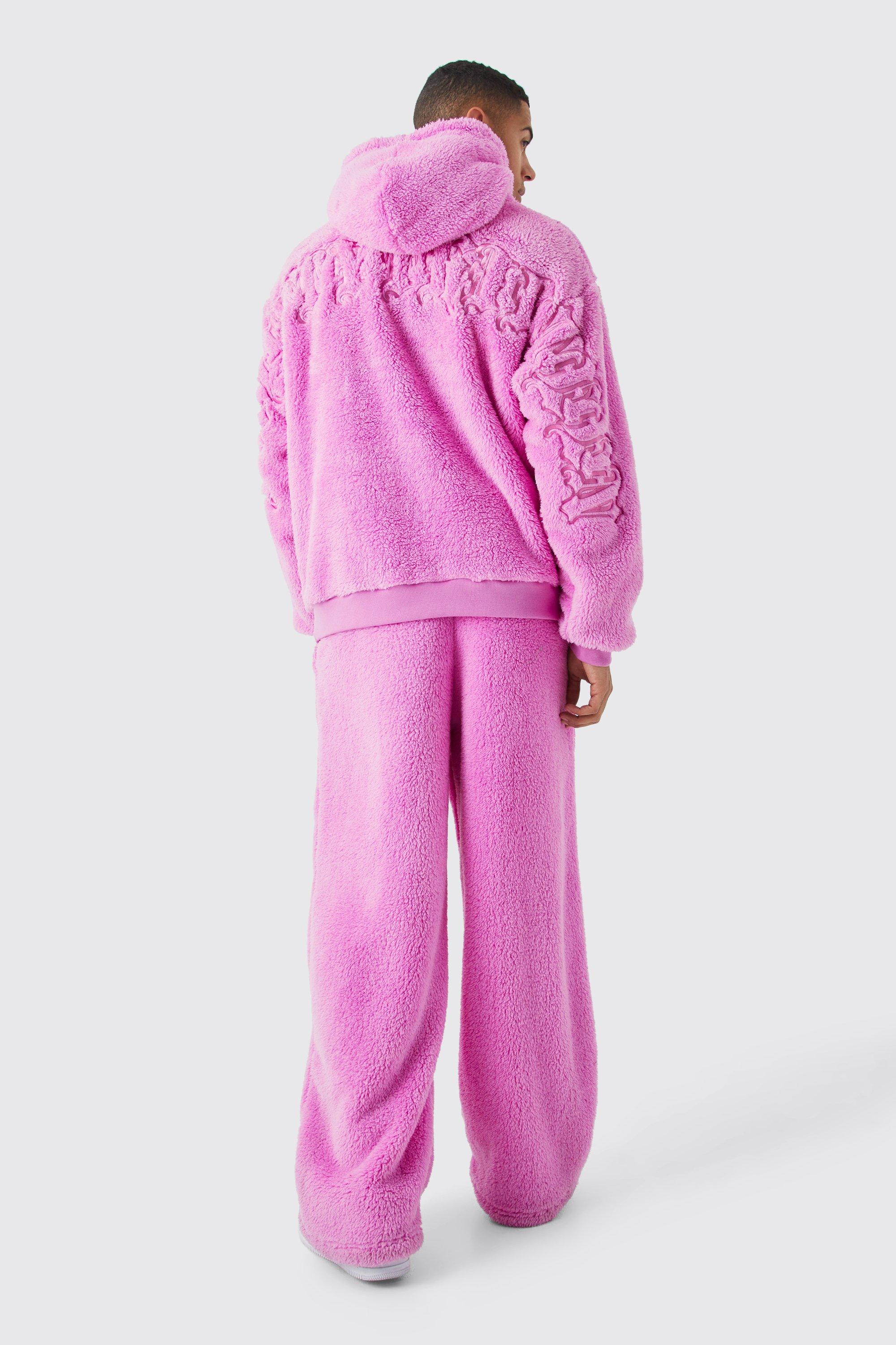 Pink fluffy hot sale tracksuit