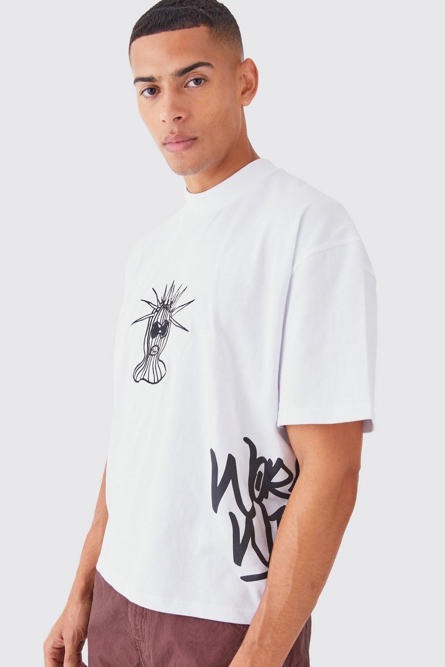 Kastiges Oversize T-Shirt mit Print, White