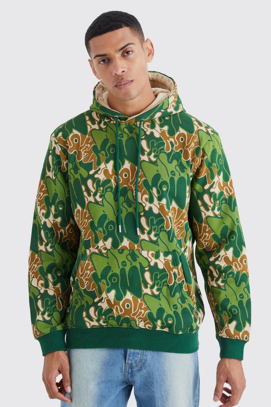 Man Camouflage Hoodie mit Print, Green image number 1