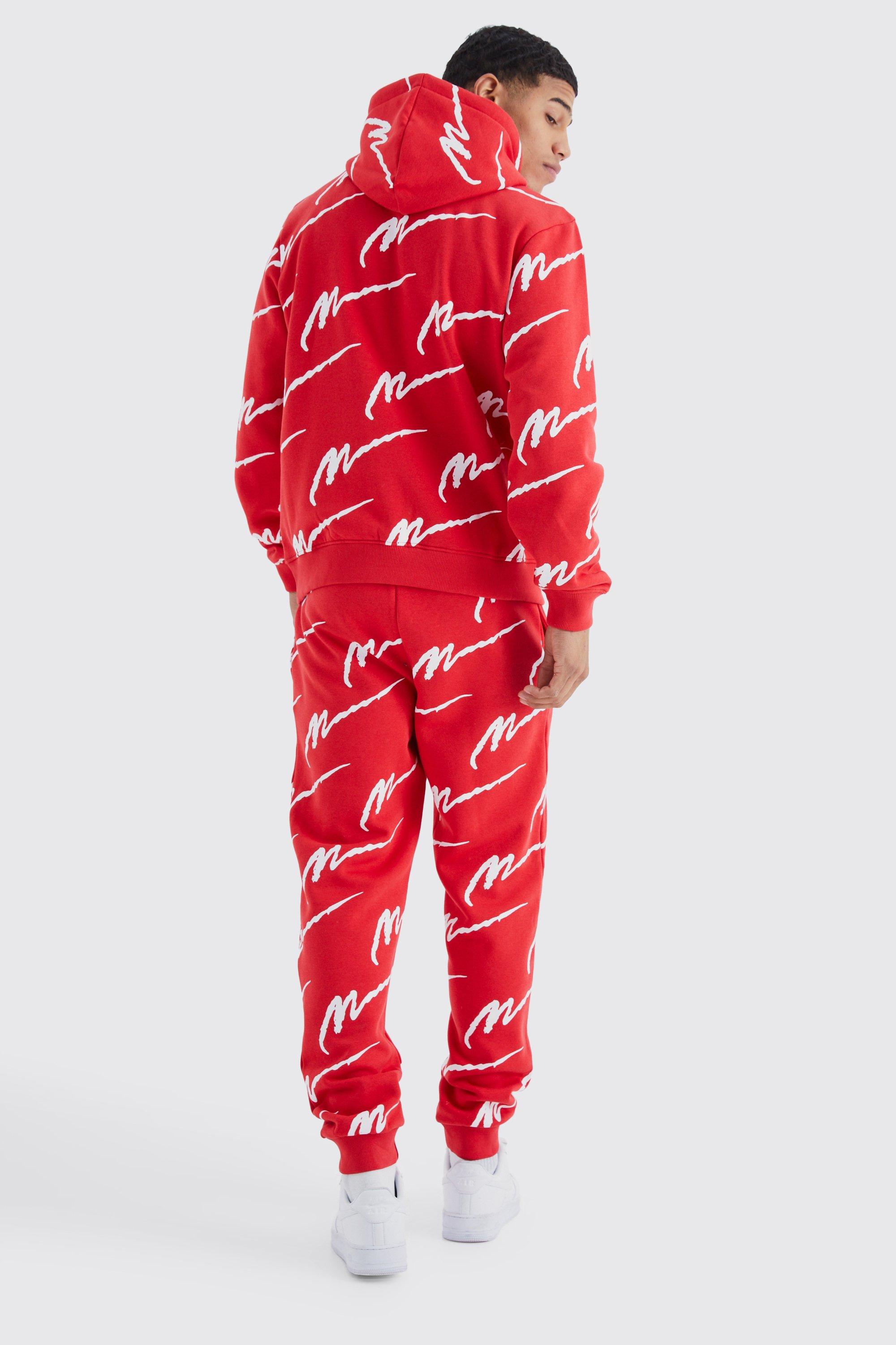 Man Signature All Over Print Hoodie Tracksuit boohoo