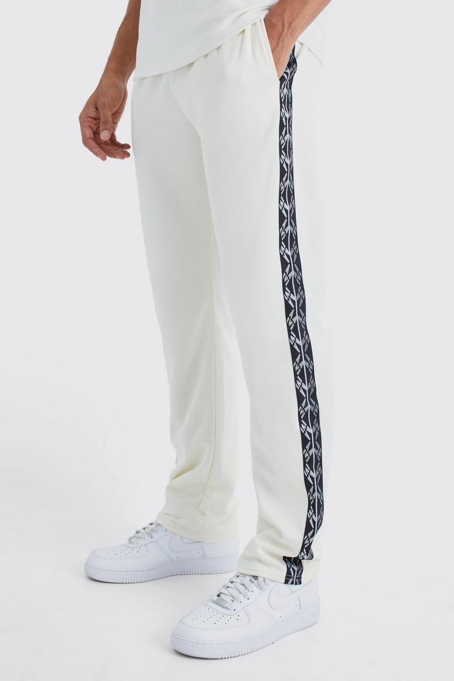 Pantalón deportivo Regular de tejido por urdimbre con franja lateral, Ecru image number 1