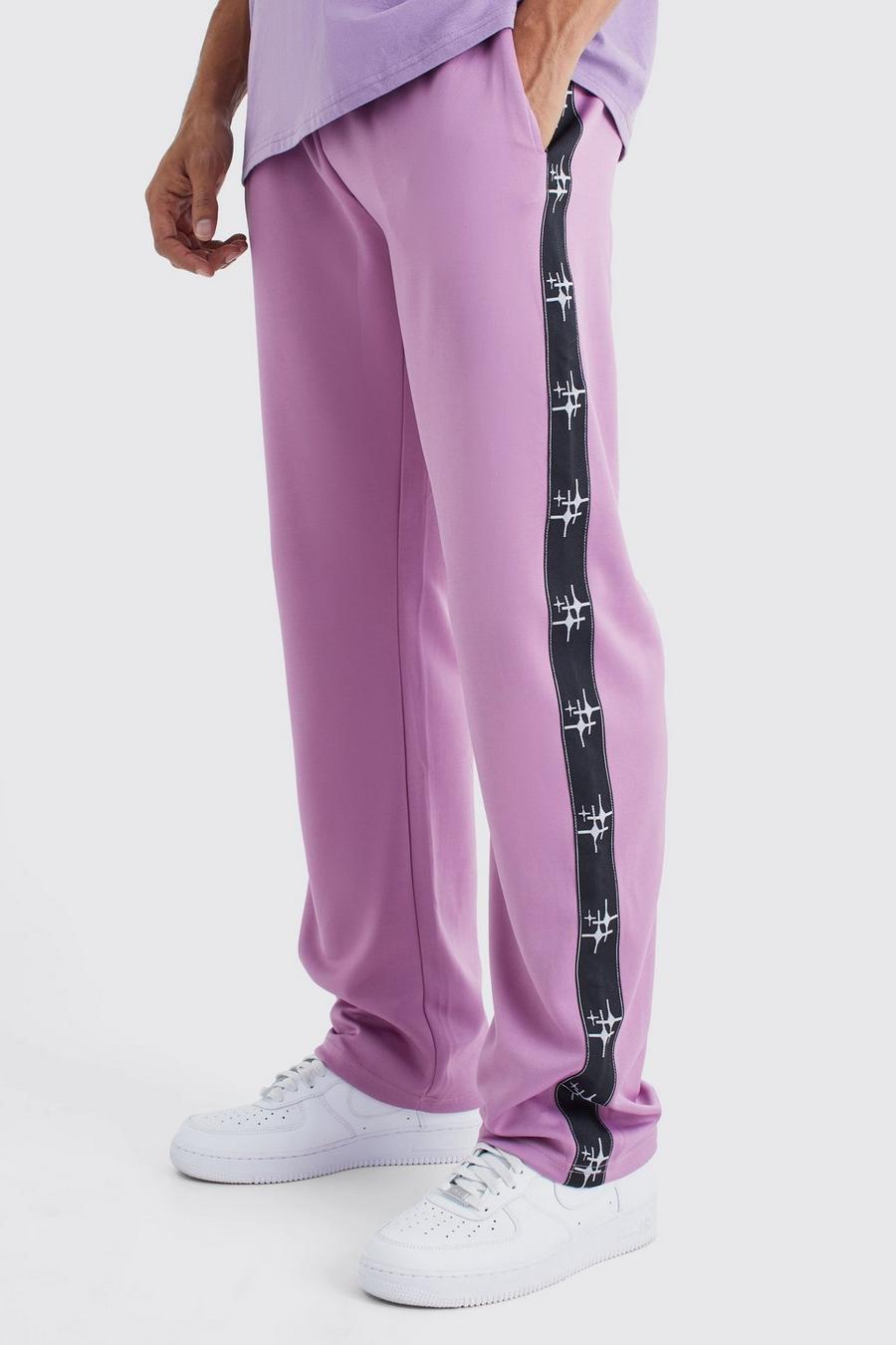 Pantaloni tuta oversize in tricot con striscia laterale, Purple