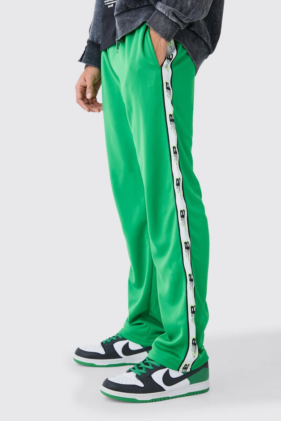 Pantalón deportivo oversize de tejido por urdimbre con franja lateral, Green