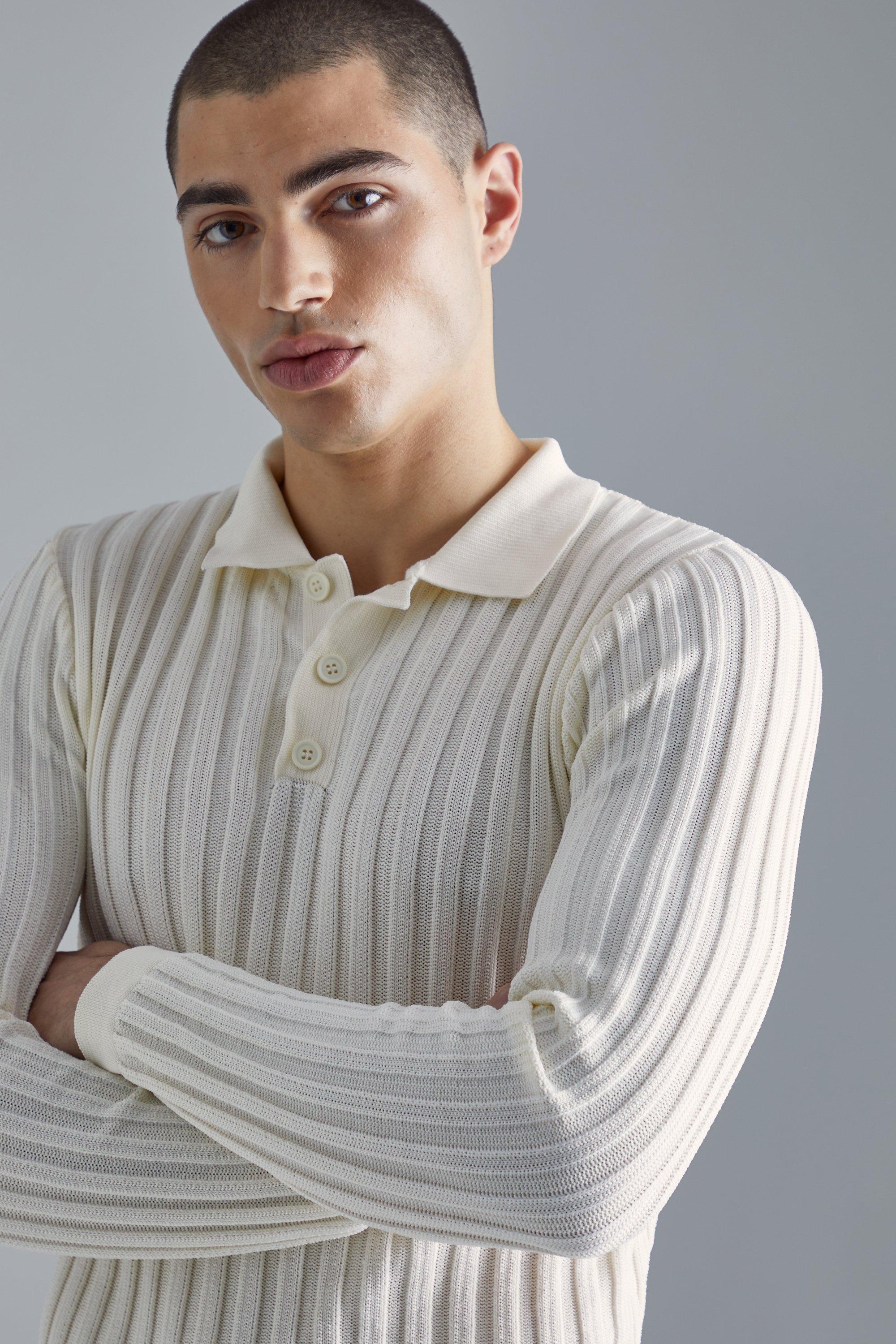 Cream long shop sleeve polo shirt