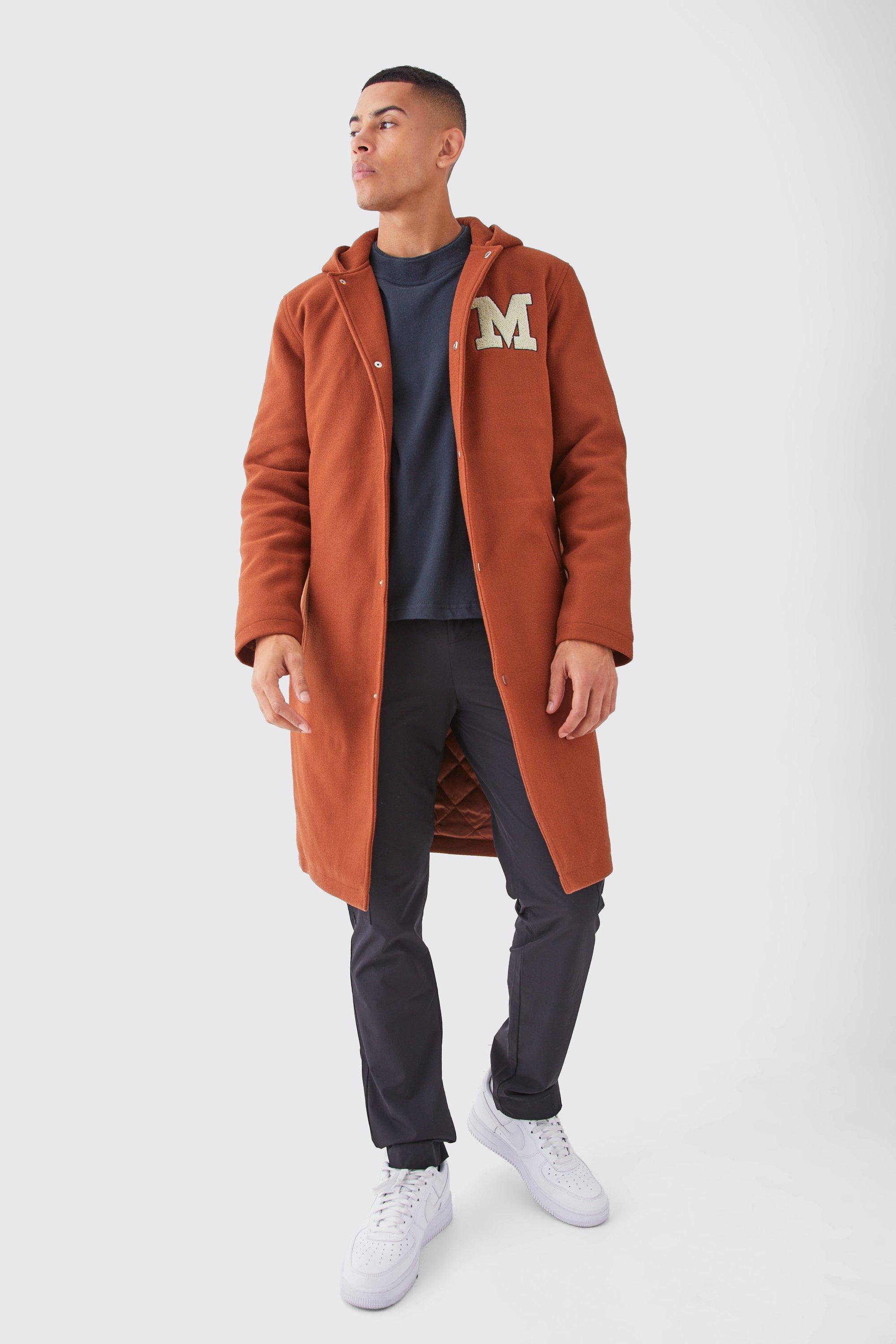 Manteau long universitaire feutr avec capuche boohoo