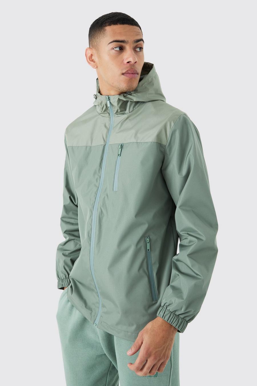 Sage Colour Block Hooded Zip Through Cagoule image number 1