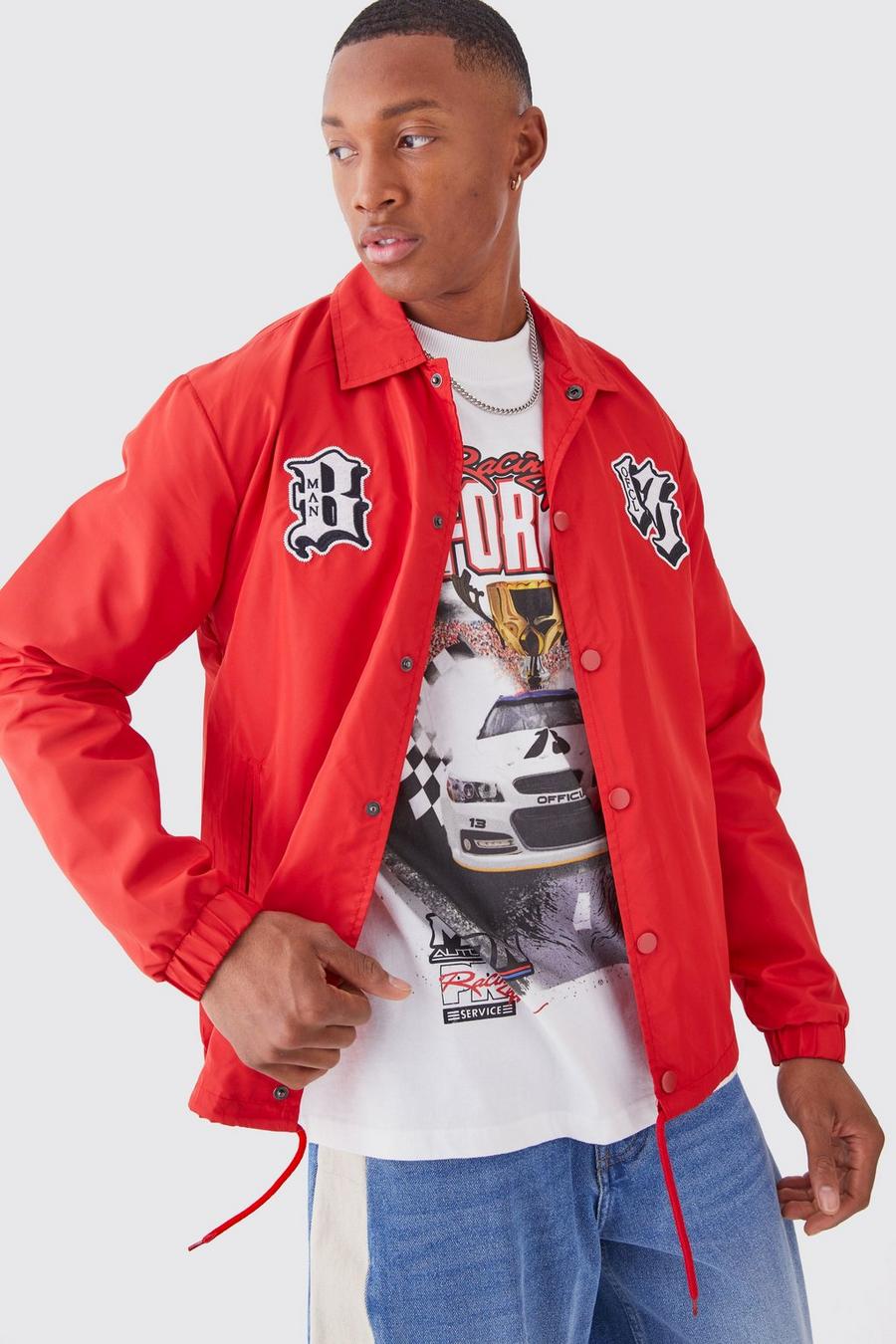 Giacca Coach in nylon con stemmi stile Varsity, Red image number 1