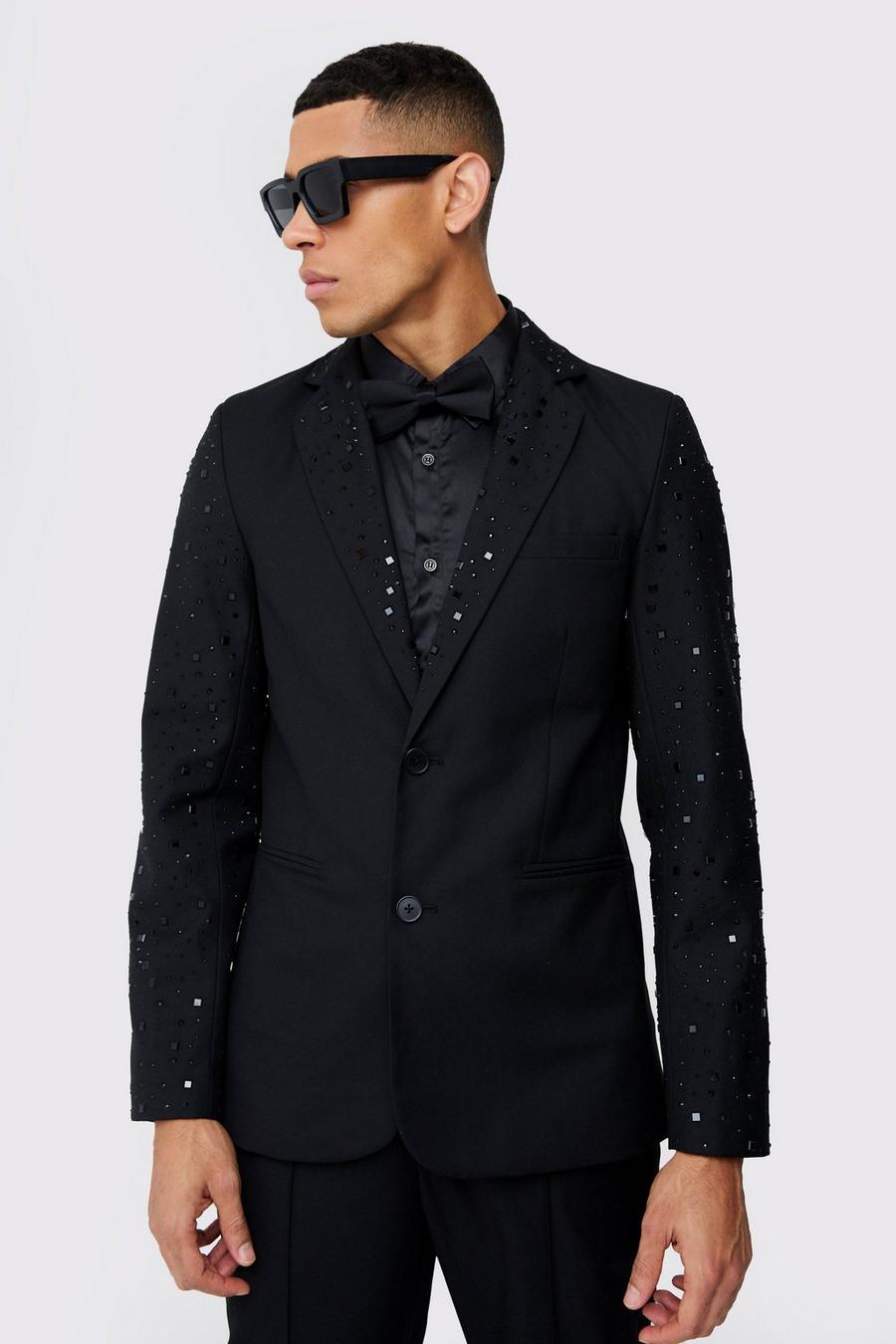 Black panelled layered denim jacket