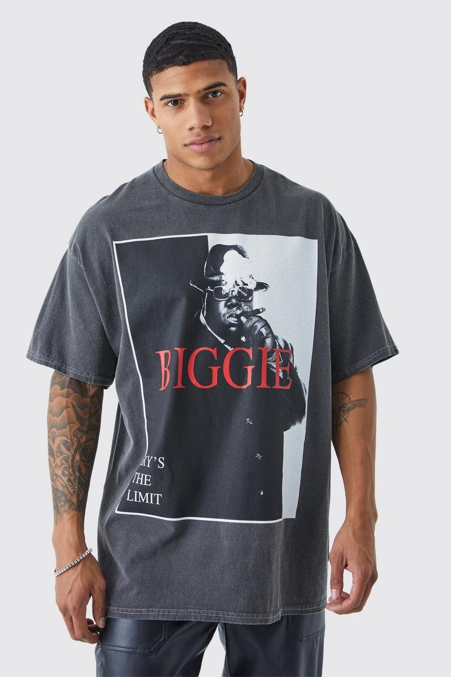 Charcoal Biggie Urblekt oversize t-shirt med tryck image number 1