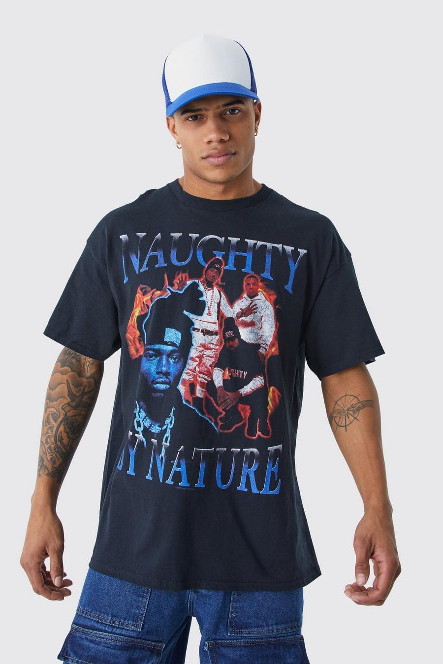 T-shirt oversize à imprimé Naughty By Nature, Black noir