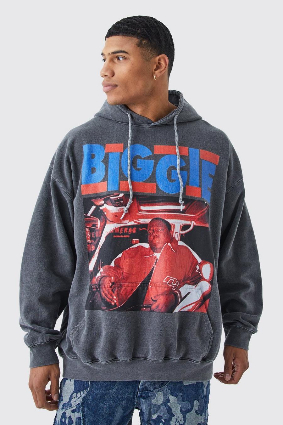 Charcoal Biggie Urblekt oversize hoodie med tryck image number 1