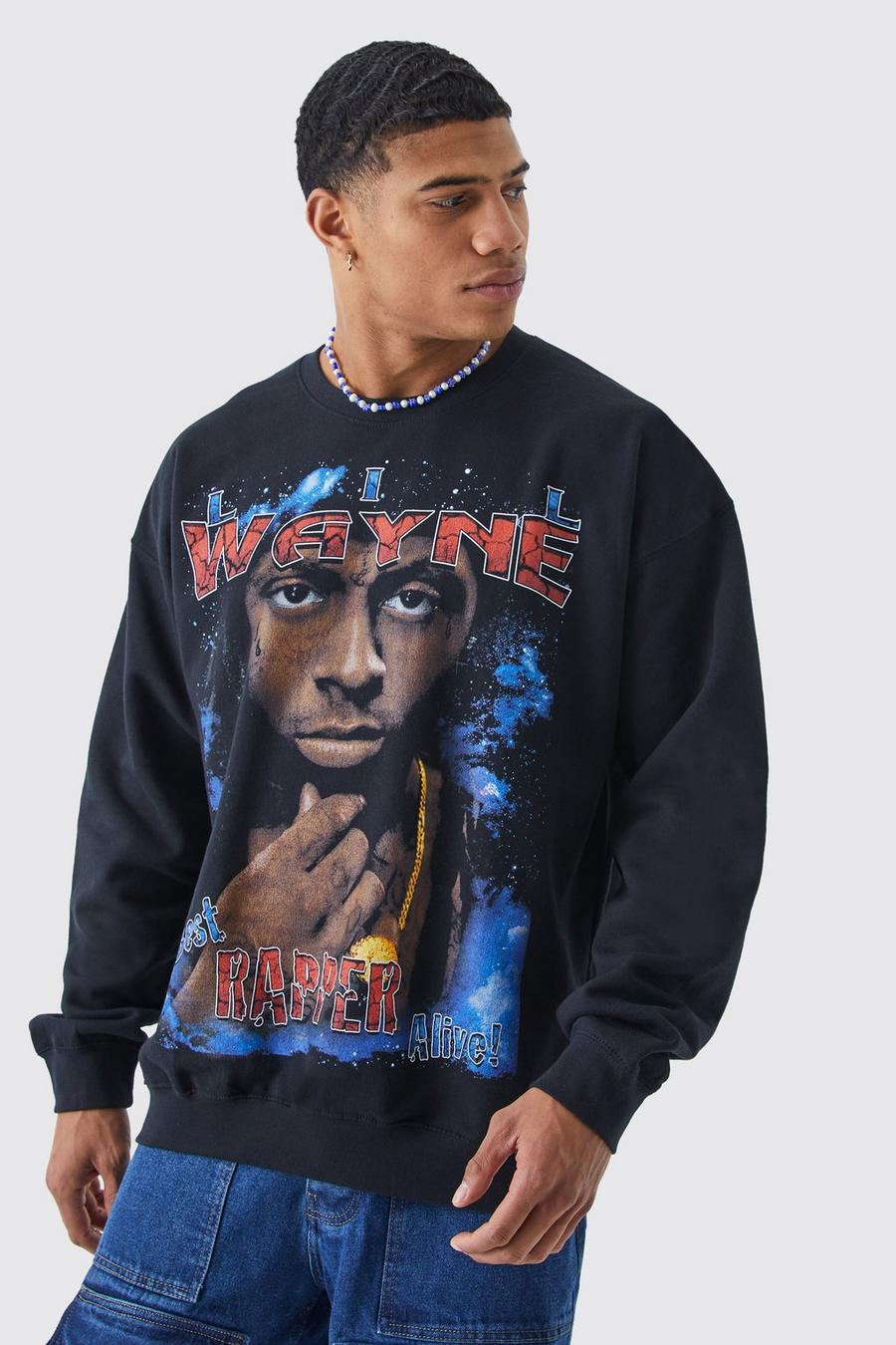 Oversize Sweatshirt mit lizenziertem Lil Wayne Print, Black