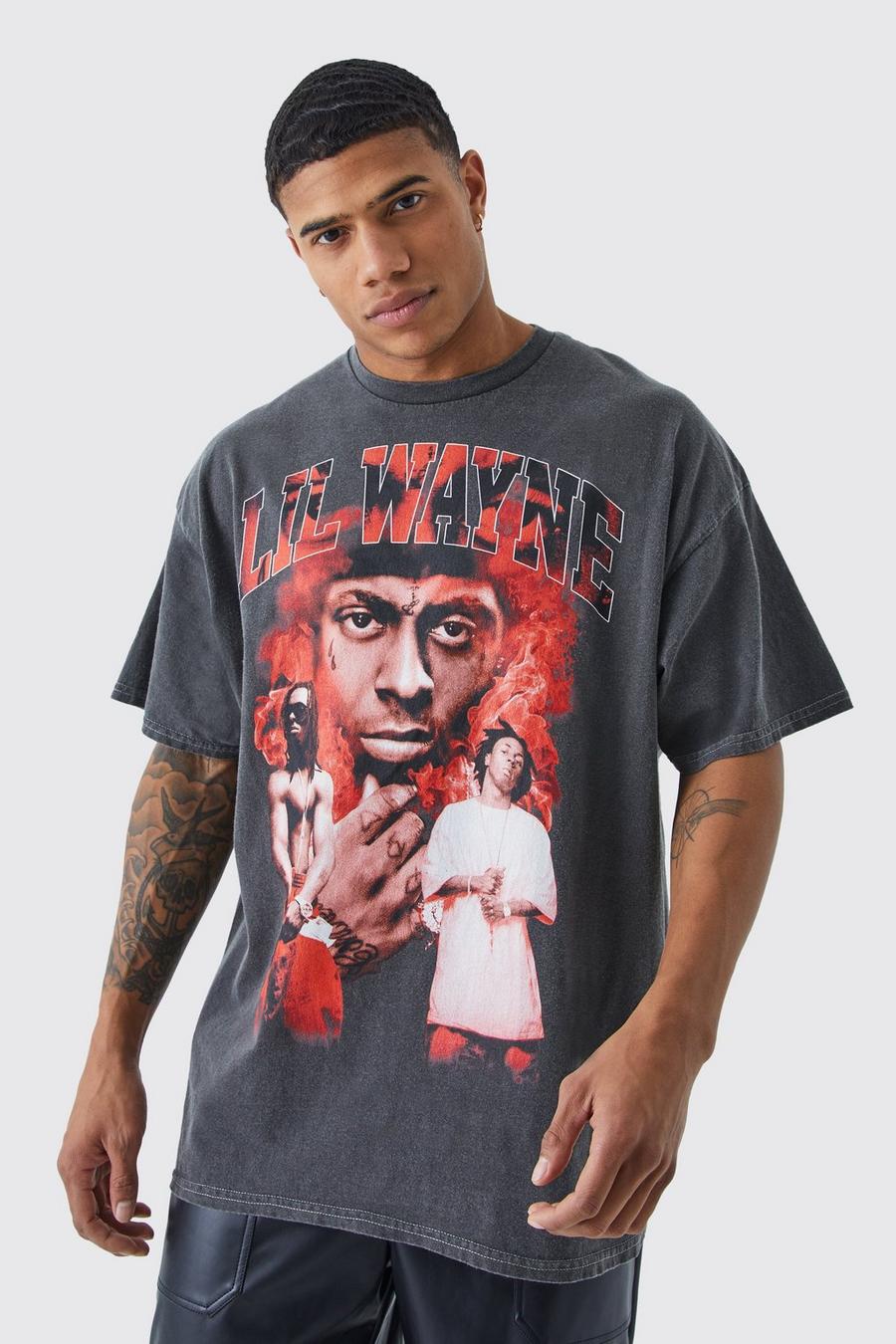 Oversize T-Shirt mit lizenziertem Lil Wayne-Print, Charcoal gris