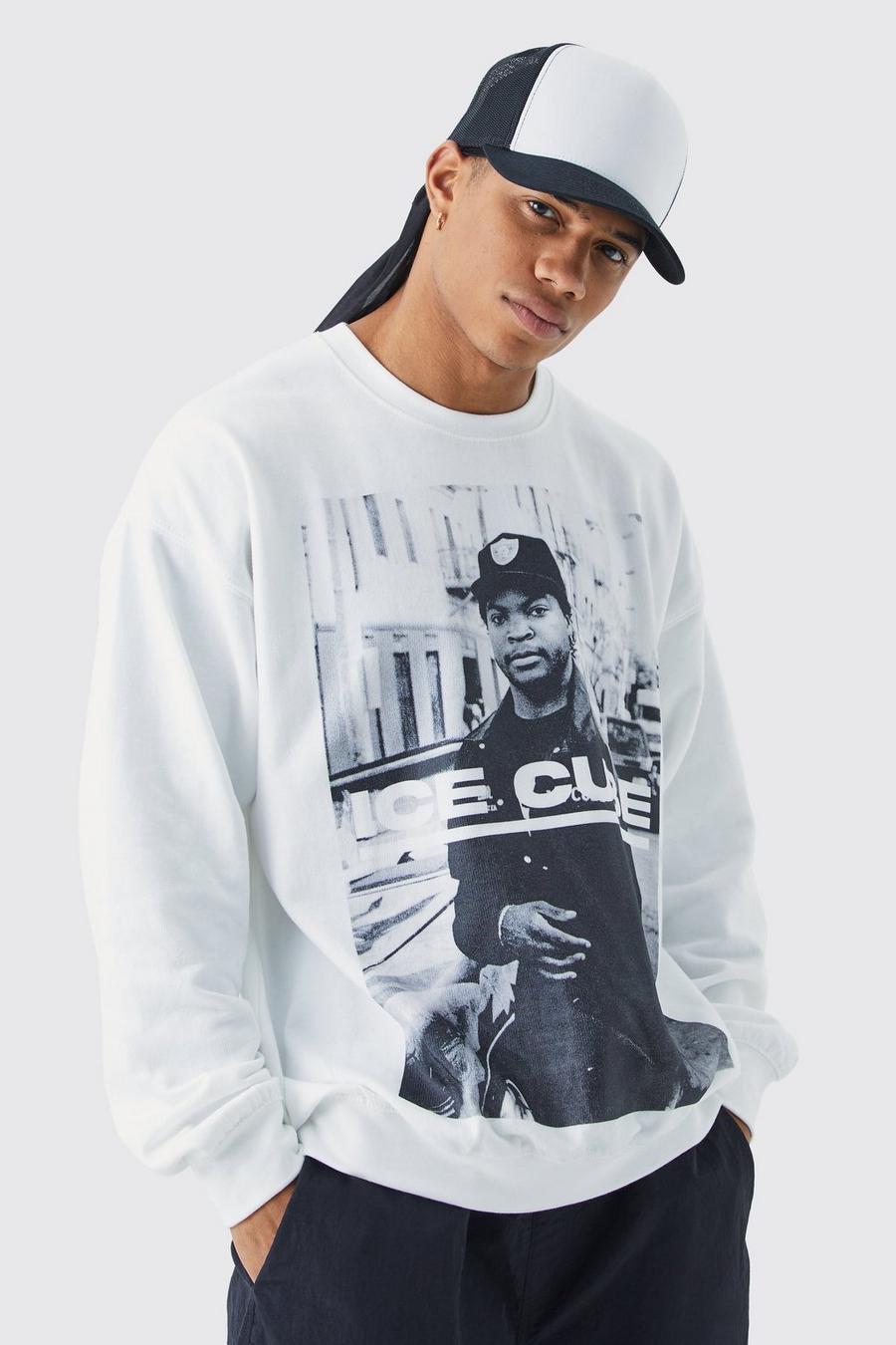 Oversize Sweatshirt mit lizenziertem Ice Cube Print, White image number 1