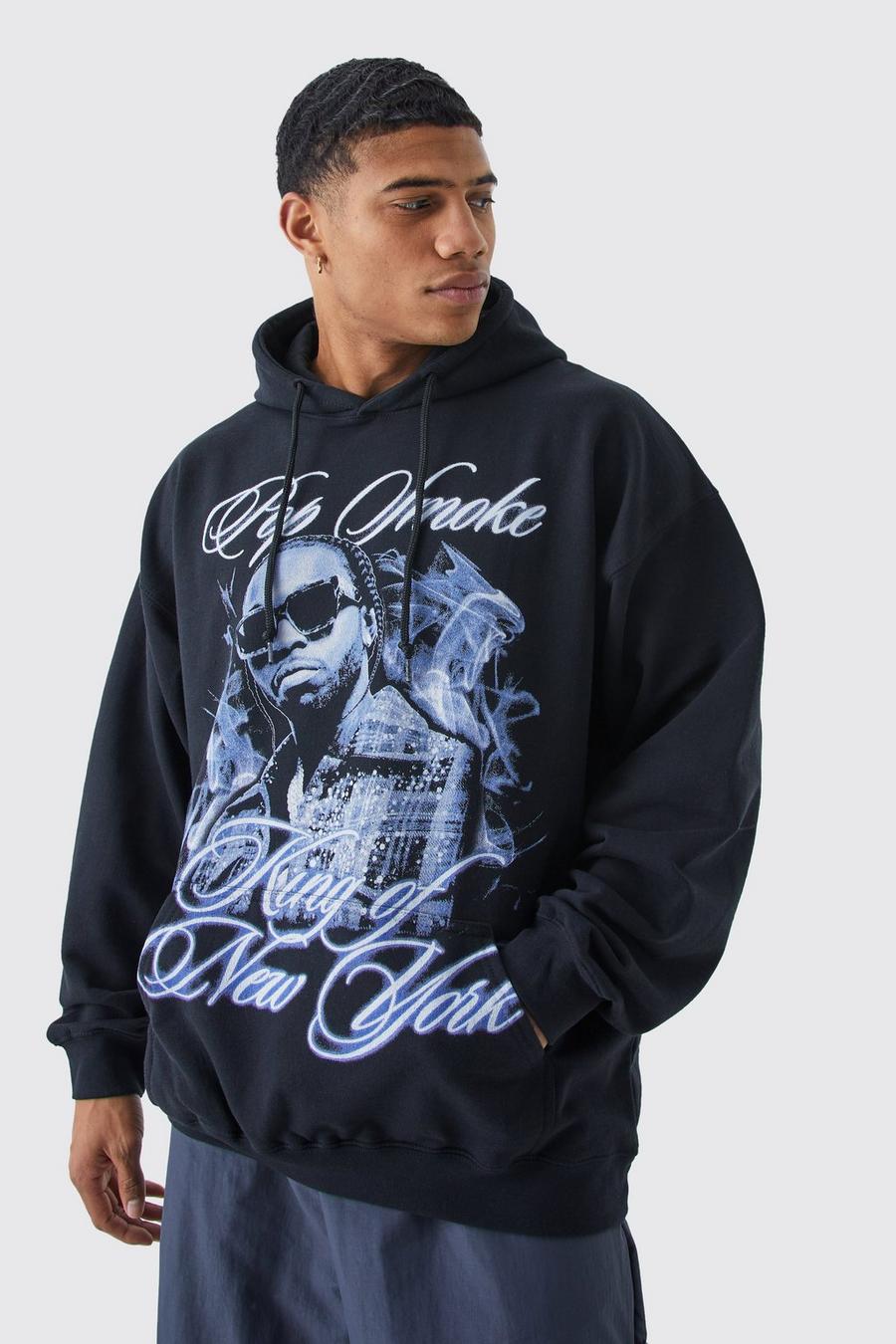 Black Pop Smoke Oversize hoodie med tryck image number 1