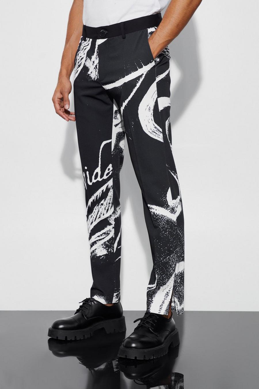 sleeves Abstract Printed Split Hem Straight Fit Suit Trousers image number 1