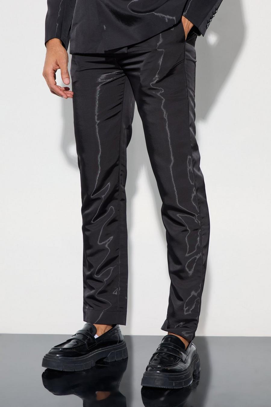 Black Liquid Metallic Straight Leg Suit Trousers image number 1
