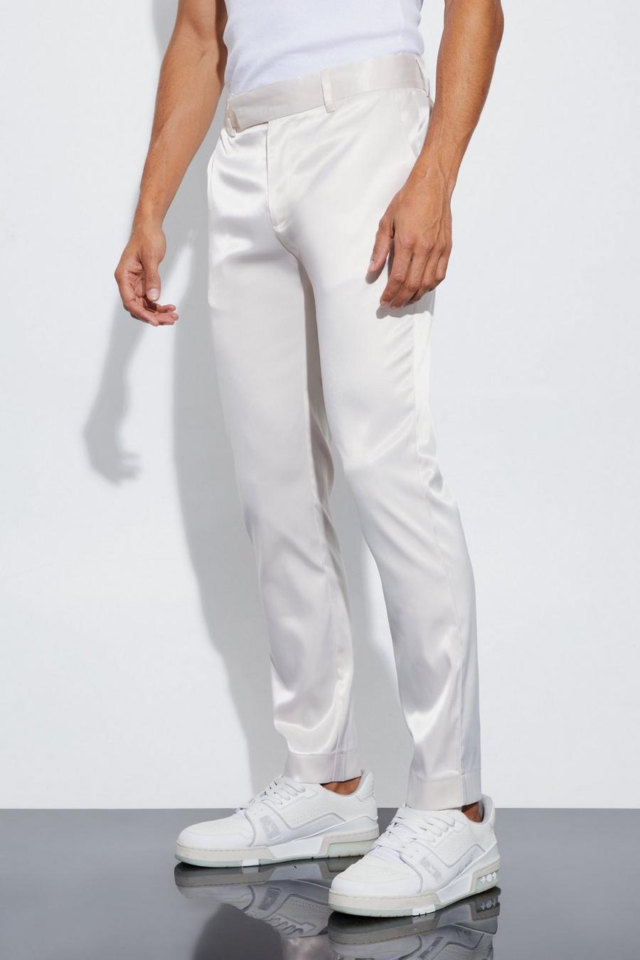 Champagne Skinny Fit Satin Trousers image number 1