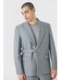 Grey Wool Look Oversized Strap Detail Blazer