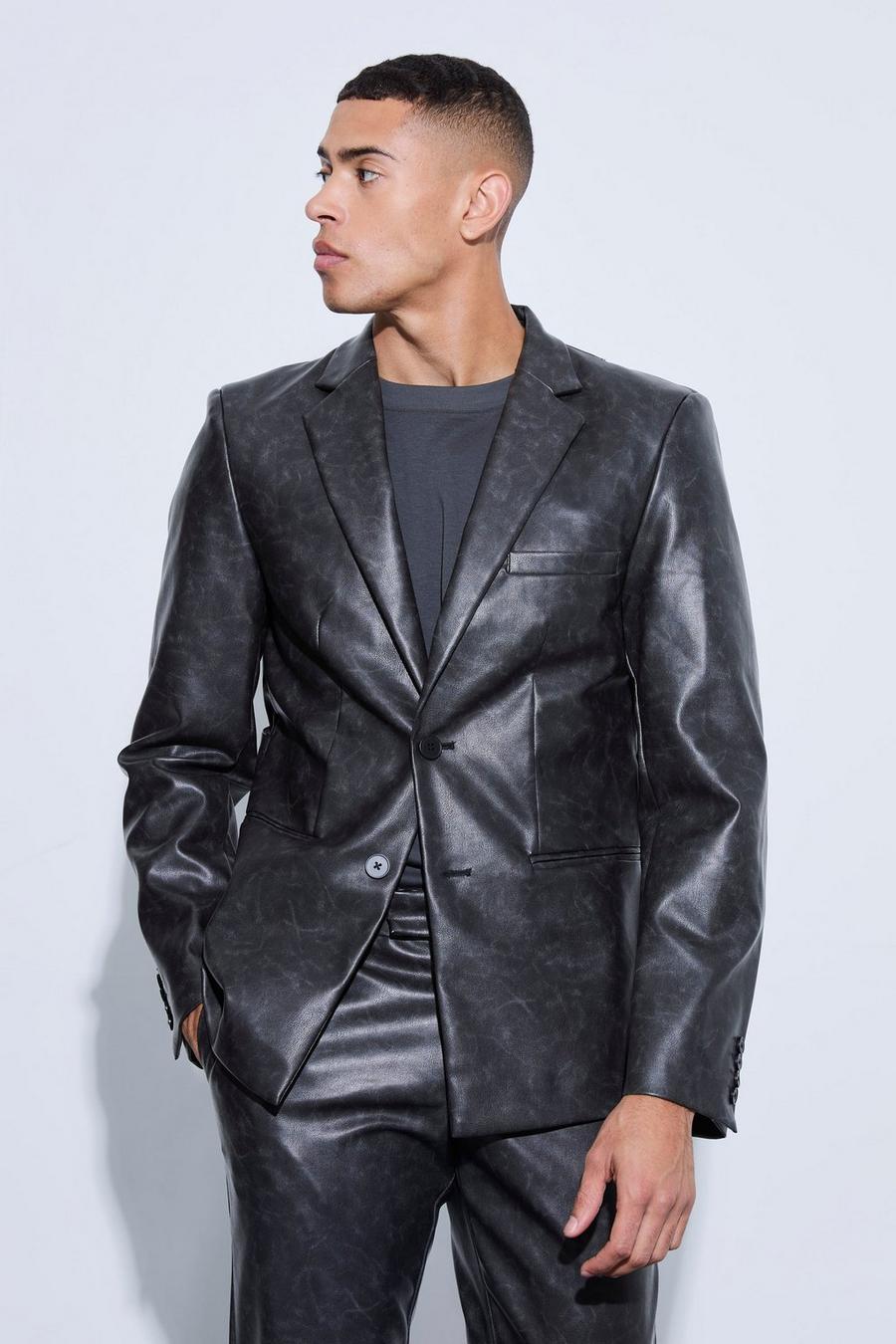 Black Single Breasted Cut Out Pu Blazer image number 1