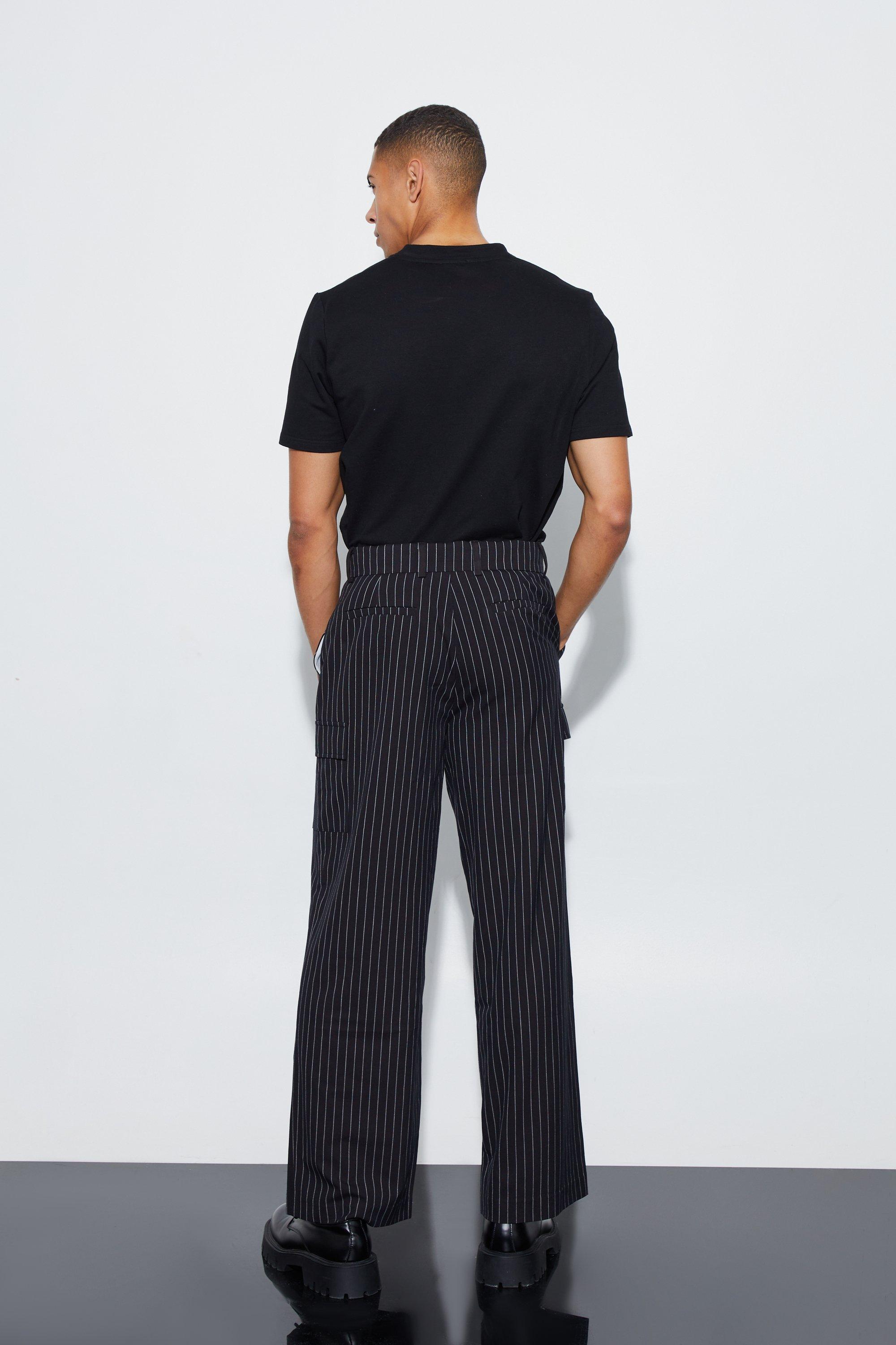 Pinstripe Cargo Tailored Wide Leg Trousers