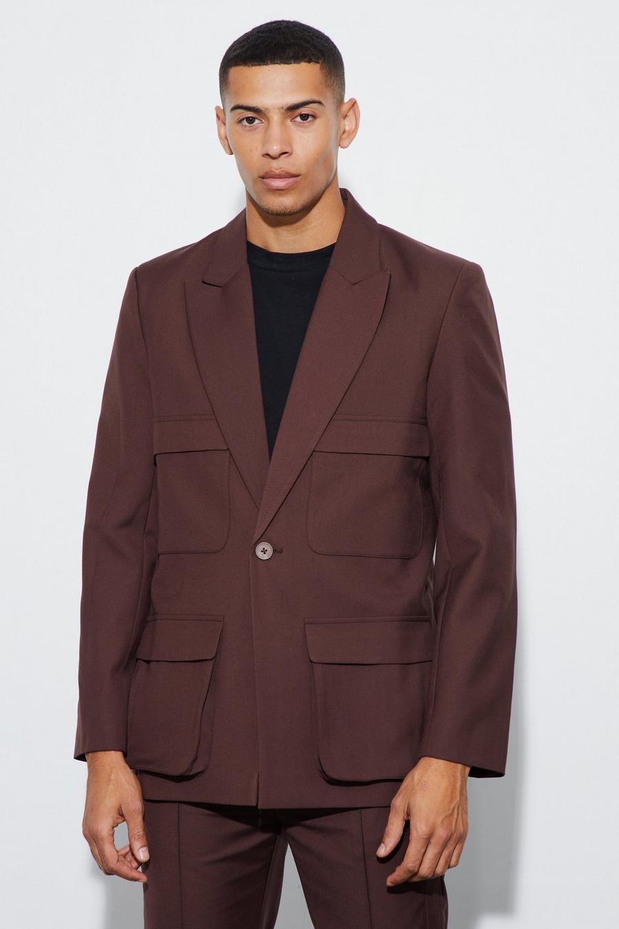 Chocolate Relaxed Fit Cargo Blazer image number 1