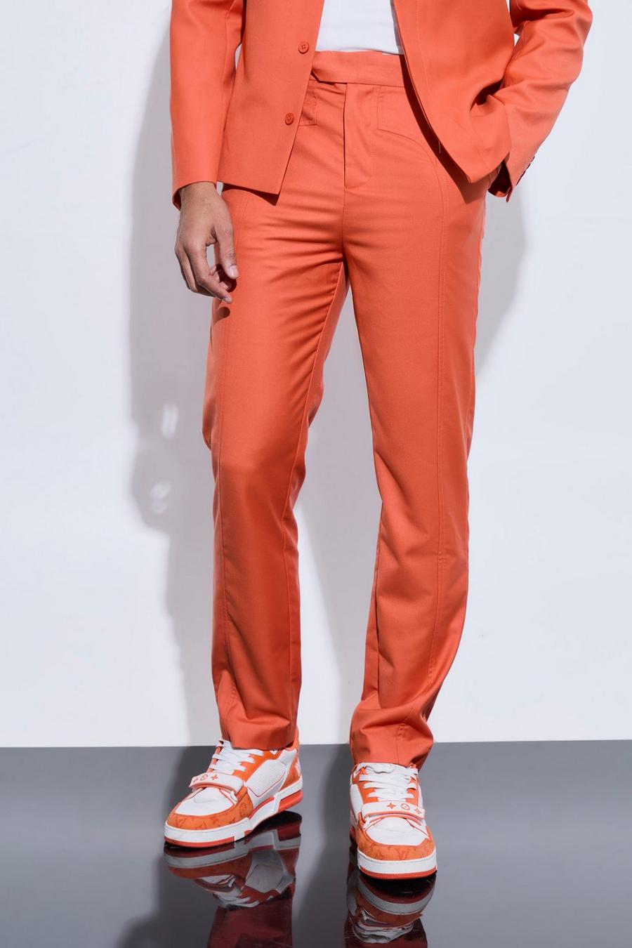 Rust Tailored Overlay Detail Straight Leg Trousers image number 1