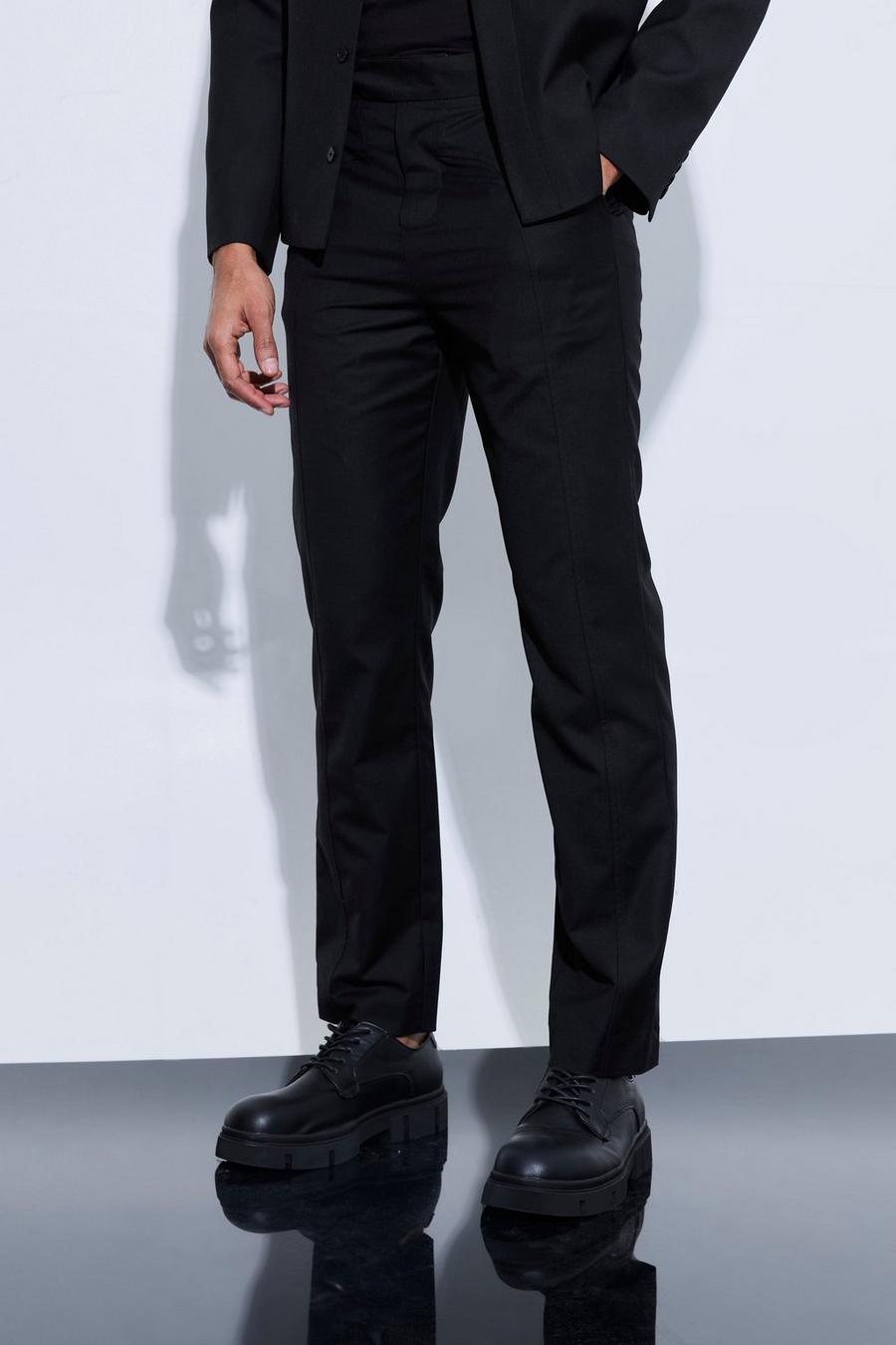 Black Tailored Overlay Detail Straight Leg Trousers image number 1
